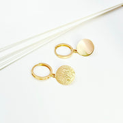 14k Solid Gold Wavy Disc Huggie Hoop Earrings