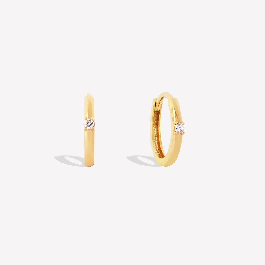 14k Solid Gold Solo Lab Diamond Huggie Earrings