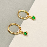 18k Dainty Square Natural Emerald Drop Earrings