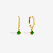 18k Dainty Square Natural Emerald Drop Earrings