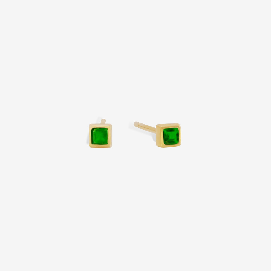 18k Natural Emerald Square Stud Earrings