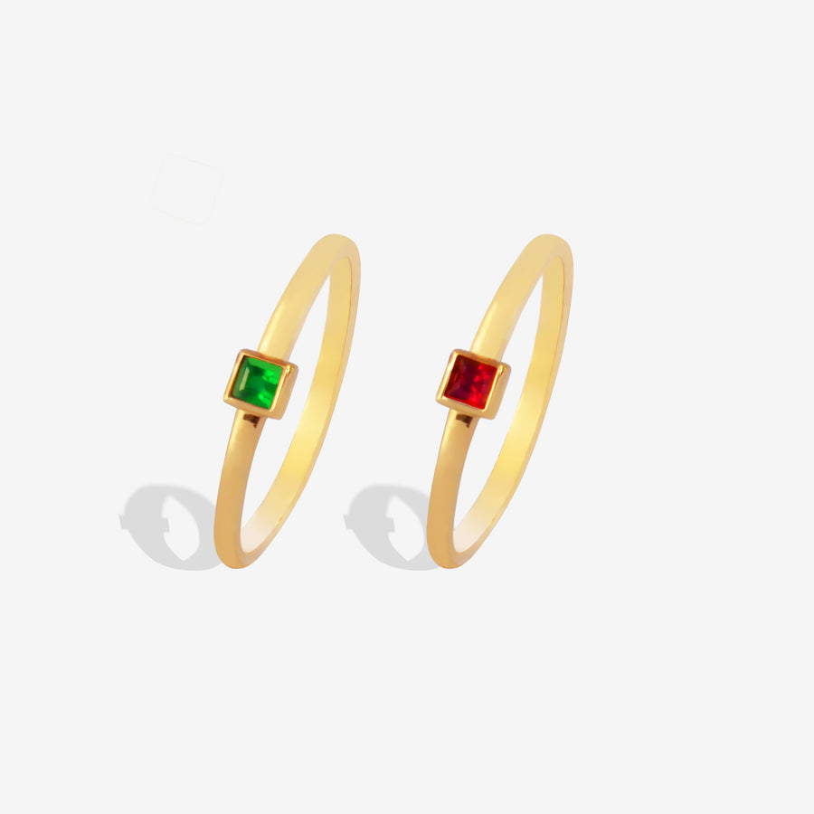 18K Natural Square Ruby/Emerald Thin Stacking Ring