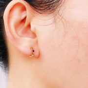 18k Natural Princess Cut Ruby Small Huggie Earrings