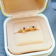 18k Natural Princess Cut Ruby Small Huggie Earrings