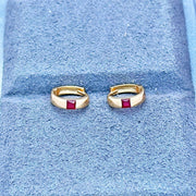 18k Natural Princess Cut Ruby Small Huggie Earrings