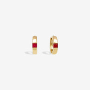 18k Natural Princess Cut Ruby Small Huggie Earrings