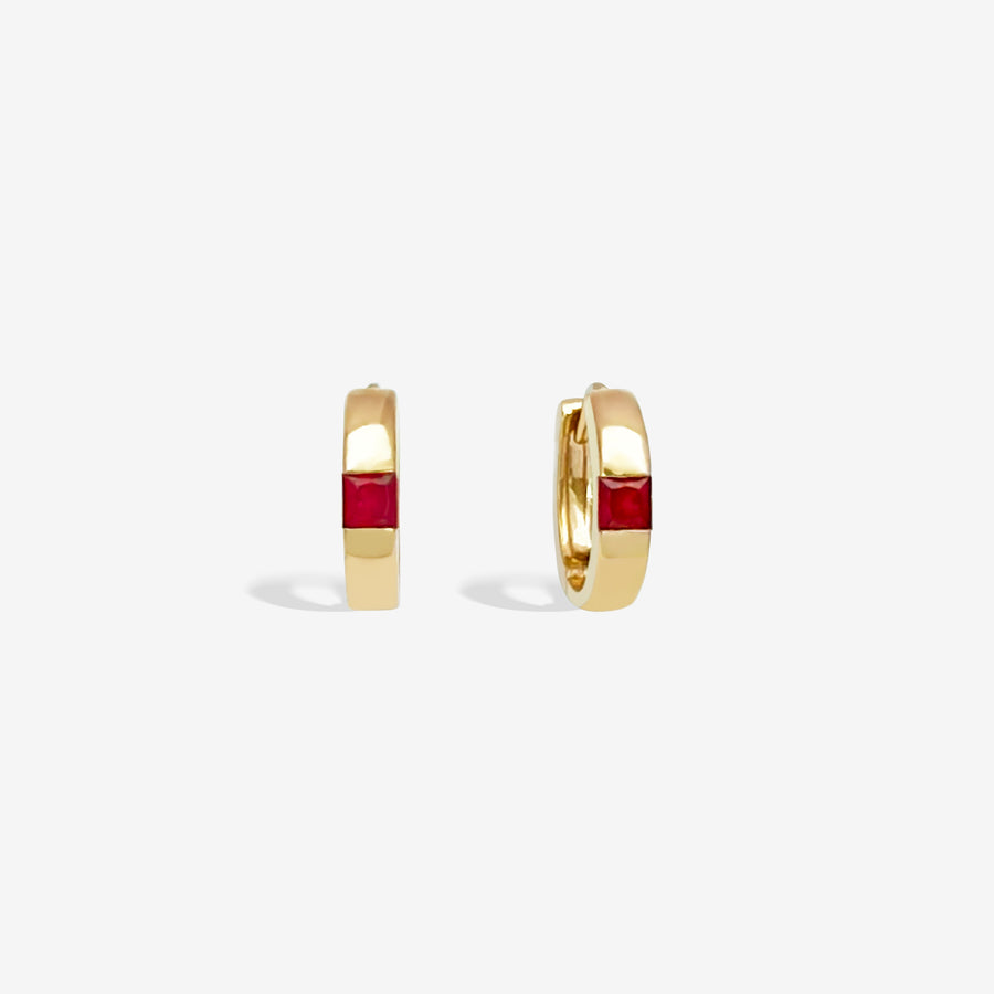 18k Princess Cut Natural Ruby Huggie Earrings