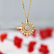 14k Solid Gold Dancing Moissanite North Star Pendant