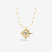 14k Solid Gold Dancing Moissanite North Star Pendant