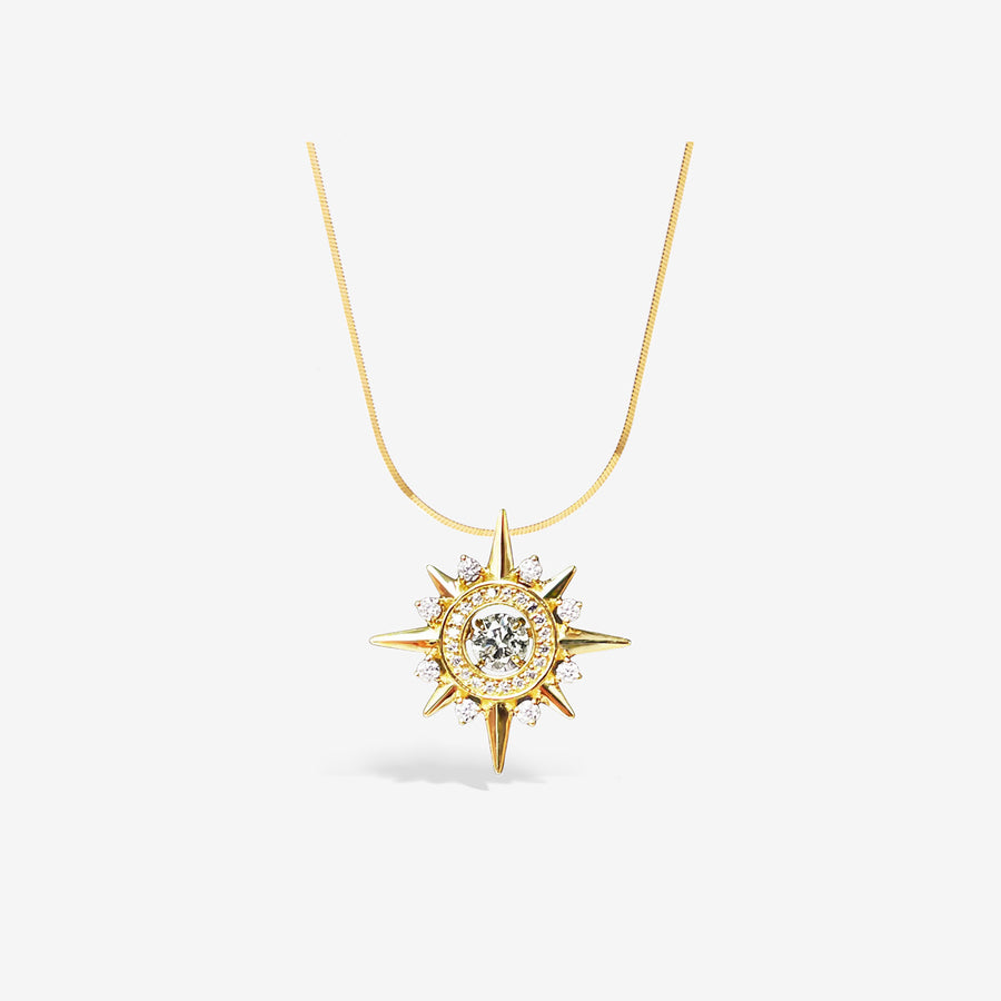 14k Solid Gold Dancing Moissanite North Star Pendant