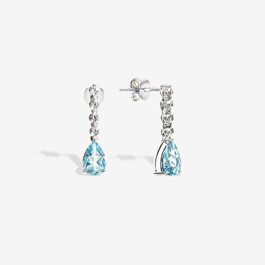 18k White Gold Natural Teardrop Aquamarine Earrings