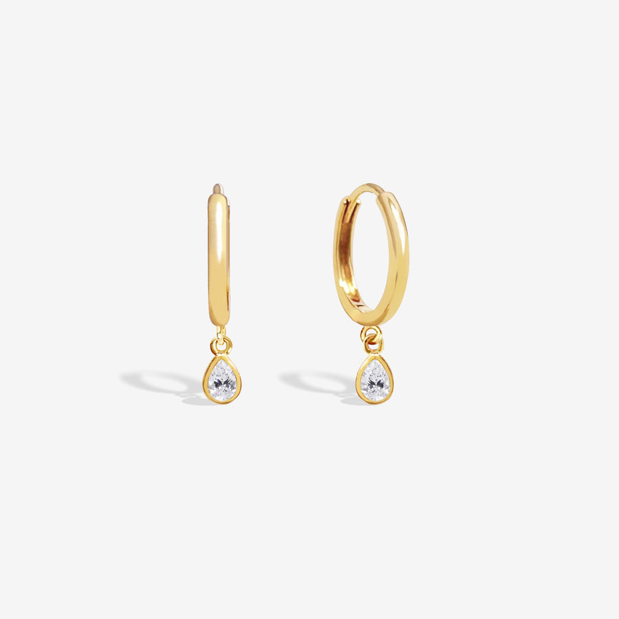 18k Natural Teardrop Diamond Charm Huggie Hoop Earrings