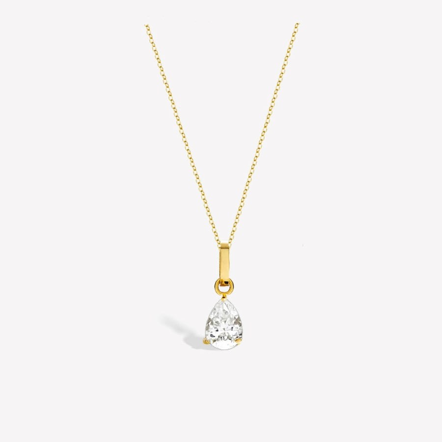 18k Solid Gold Solitaire Teardrop Moissanite Pendant