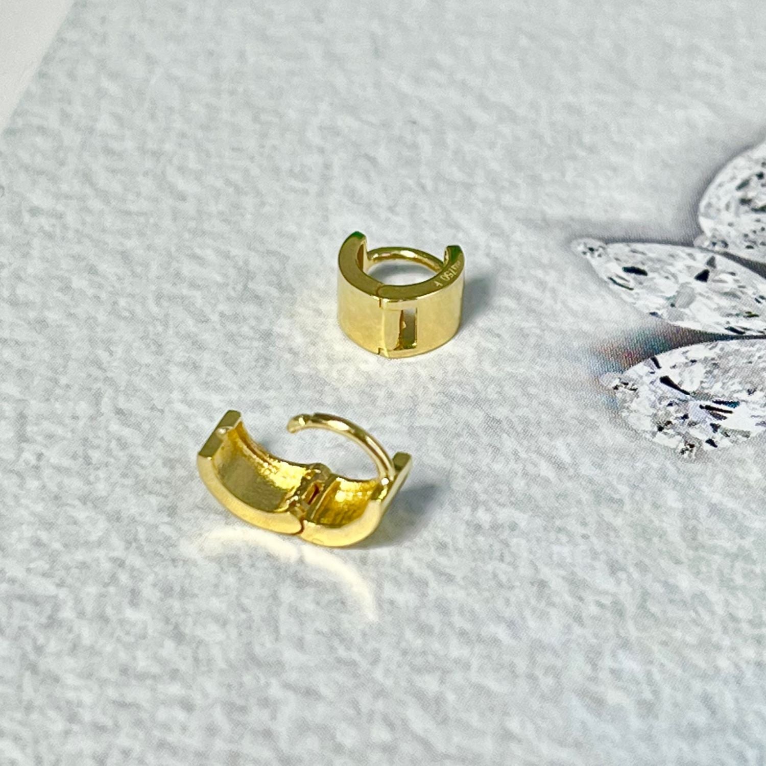 Solid 14k Gold Diamond Earrings - Real Gold Huggie Hoop - Small sale Dainty Cartilage Earrings