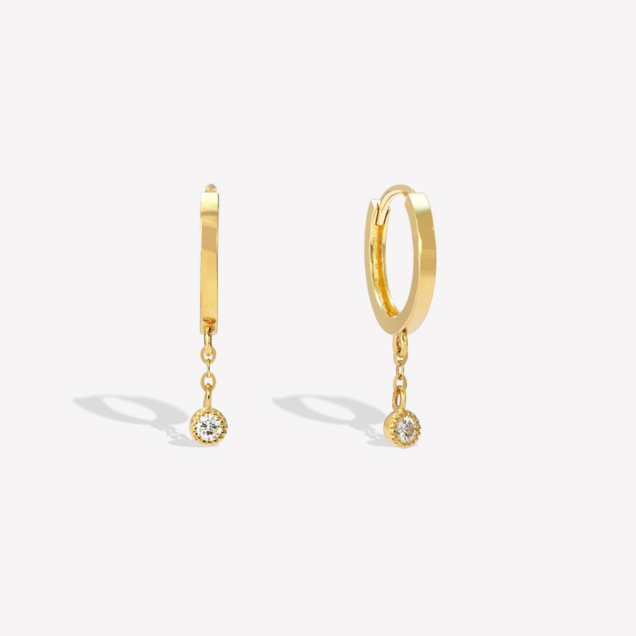 14k Solid Gold Dainty Lab Diamond Drop Earrings