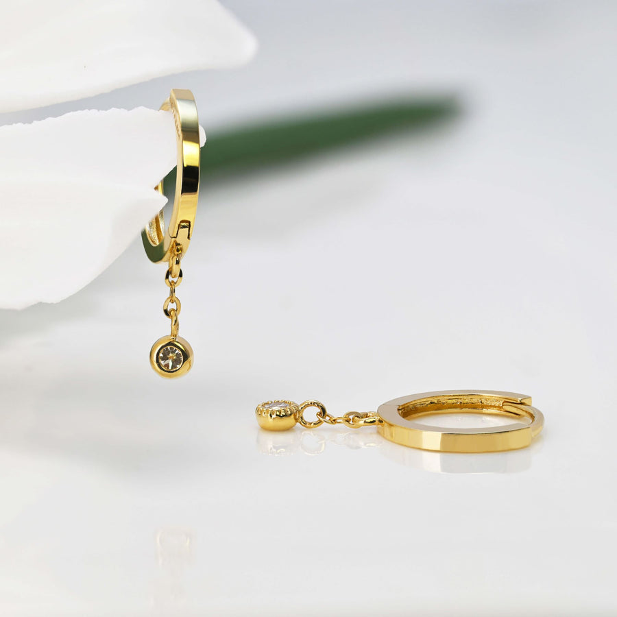 14k Solid Gold Dainty Lab Diamond Drop Earrings