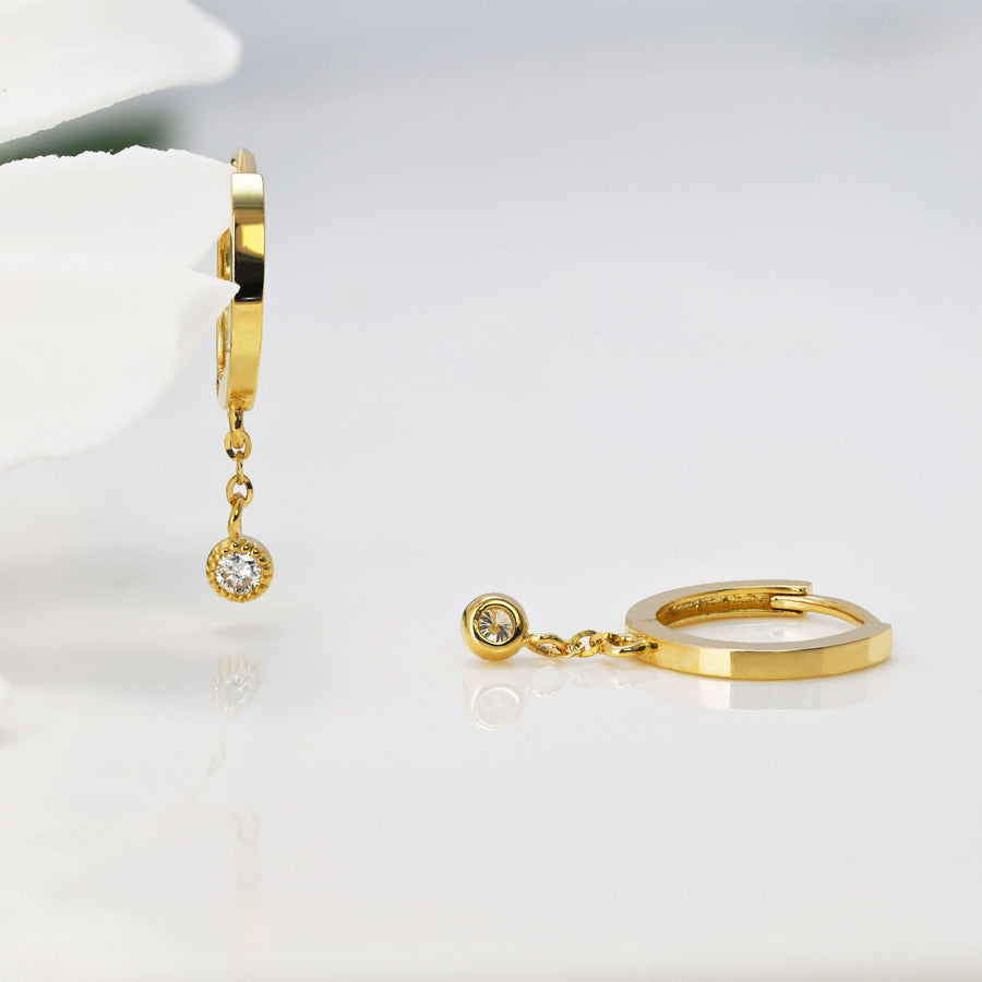 14k Solid Gold Dainty Lab Diamond Drop Earrings
