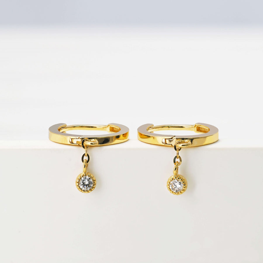 14k Solid Gold Dainty Lab Diamond Drop Earrings