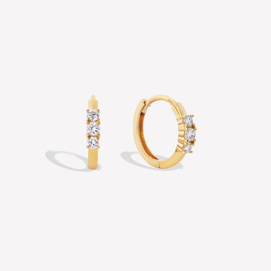 14k Solid Gold Trio Lab Diamond Huggie Earrings