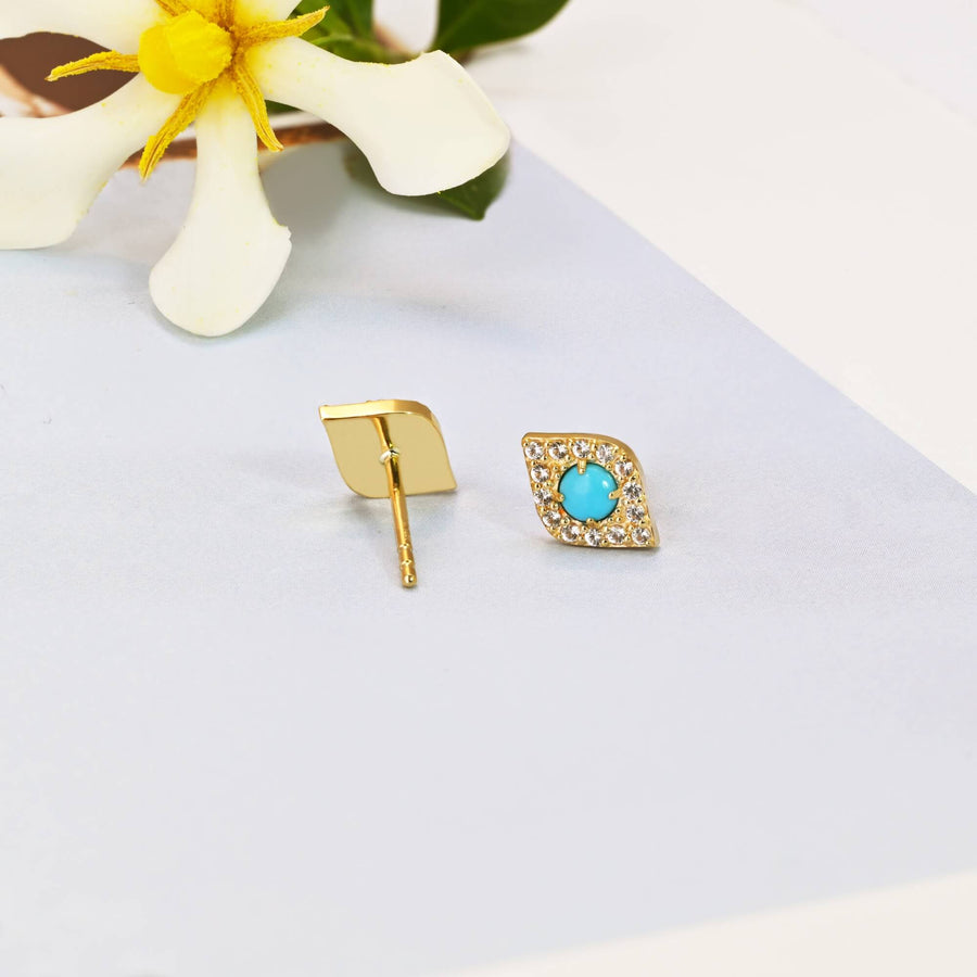 14k Solid Gold Turquoise Evil Eye Stud Earrings