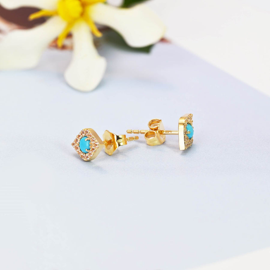 14k Solid Gold Turquoise Evil Eye Stud Earrings