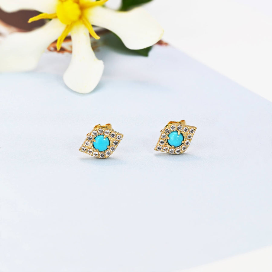 14k Solid Gold Turquoise Evil Eye Stud Earrings