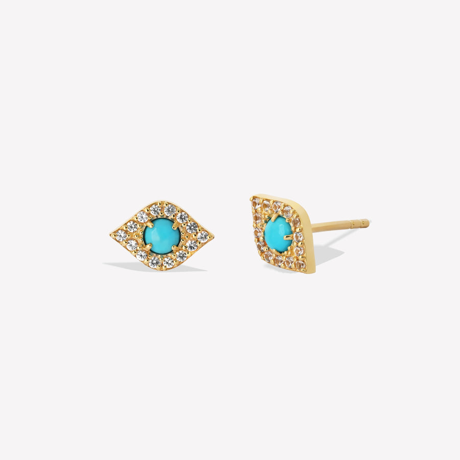 14k Solid Gold Turquoise Evil Eye Stud Earrings