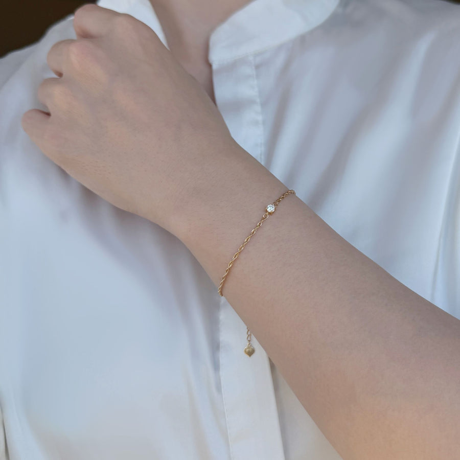 18k Solid Gold Lab-Grown Diamond Rope Chain Bracelet