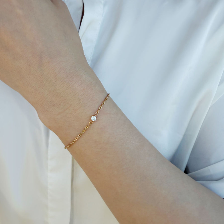 18k Solid Gold Lab-Grown Diamond Rope Chain Bracelet