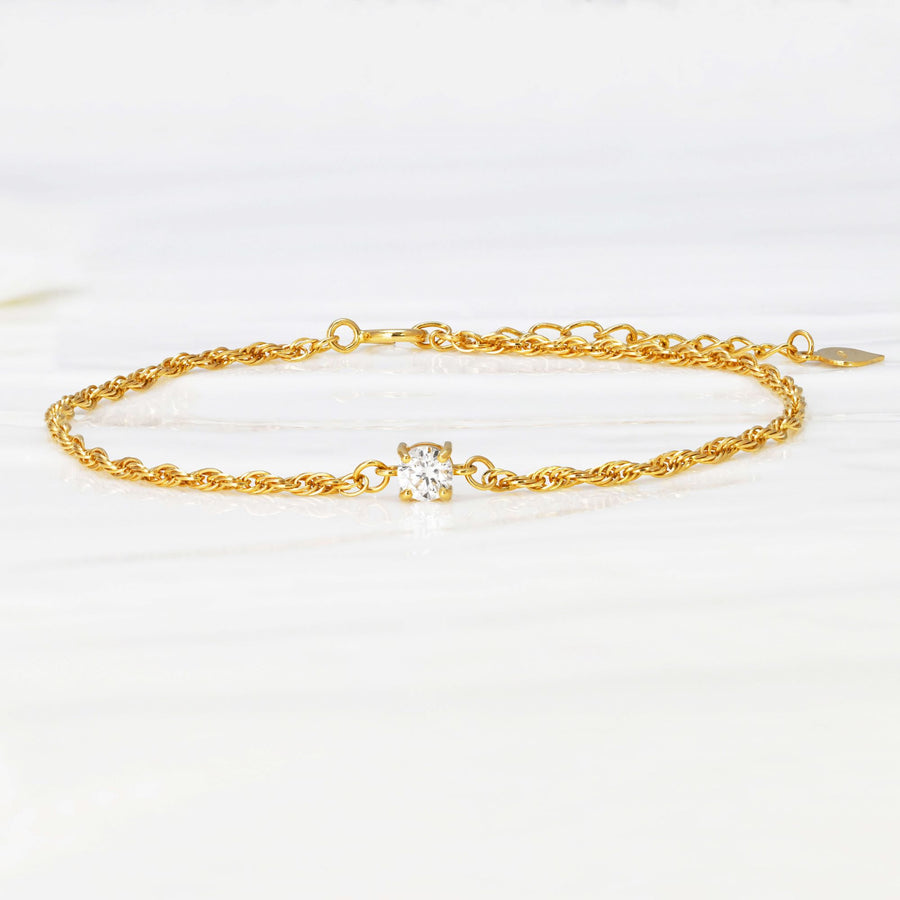18k Solid Gold Lab-Grown Diamond Rope Chain Bracelet