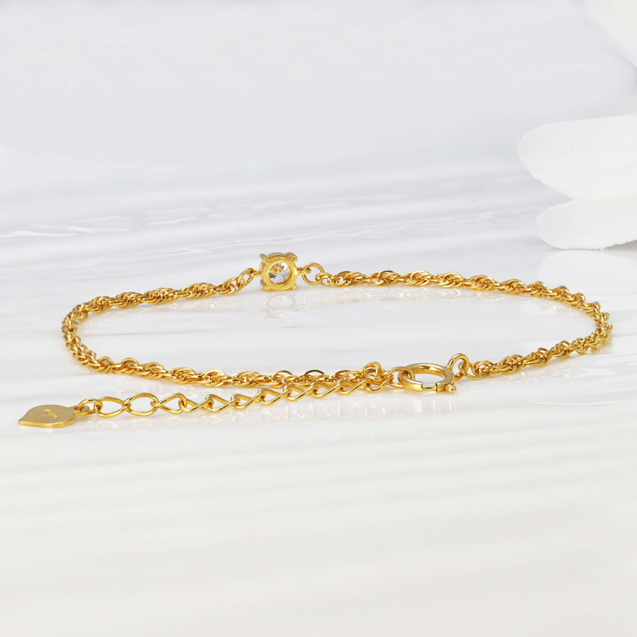 18k Solid Gold Lab-Grown Diamond Rope Chain Bracelet