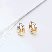 14k Solid Gold Twisted Croissant Huggie Hoop Earrings