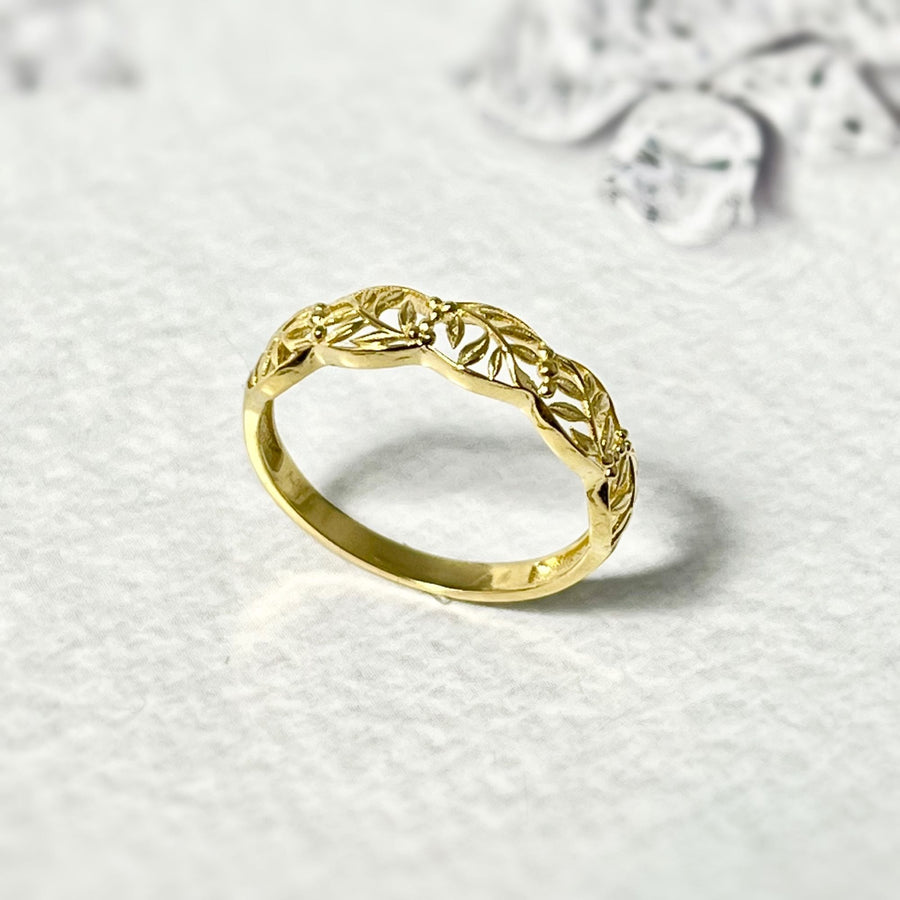 Filigree Vine Band Ring in 14k/18k Solid Gold