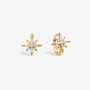 14k Solid Gold Eight-Pointed Star Huggie Hoop Earrings