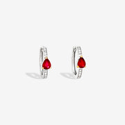 18k White Gold Natural Teardrop Ruby & Diamond Hoop Earrings