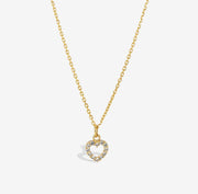 14k Solid Gold Natural White Sapphire Heart Charm Necklace