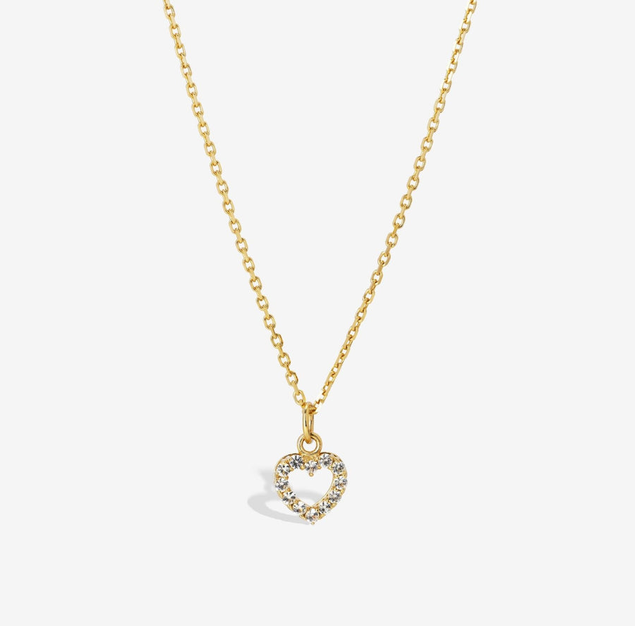 14k Solid Gold Natural White Sapphire Heart Charm Necklace