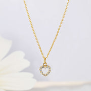 14k Solid Gold Natural White Sapphire Heart Charm Necklace