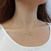 14k Solid Gold Natural White Sapphire Heart Charm Necklace